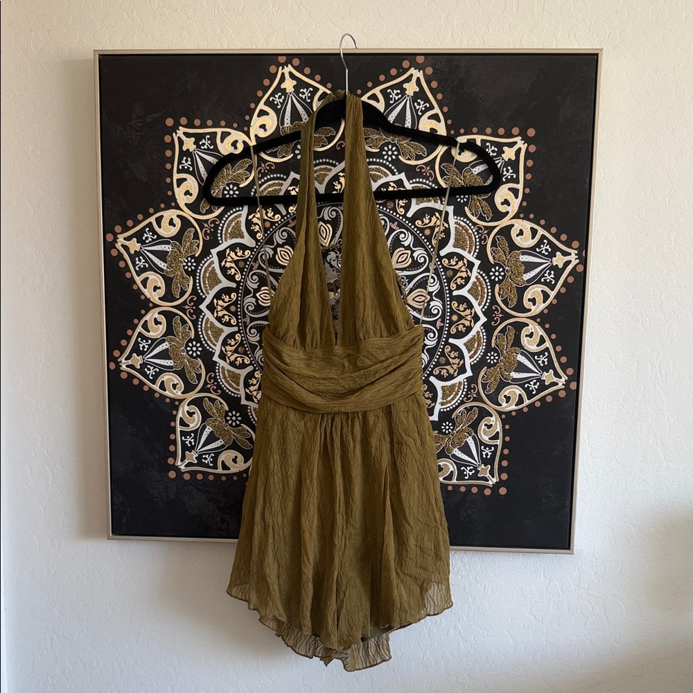 Fashion Nova Olive Green Halter Romper